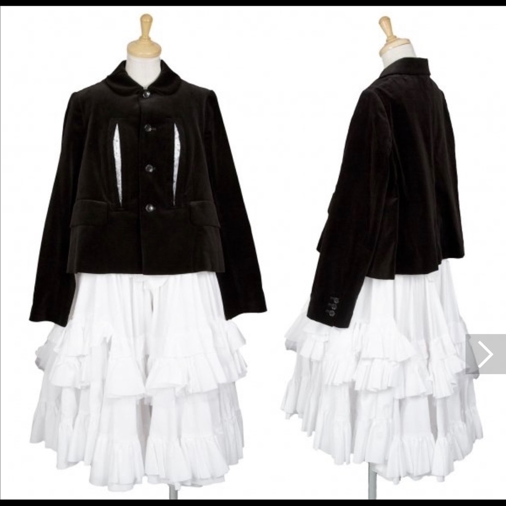 comme des garcons style black and white velvet jacket